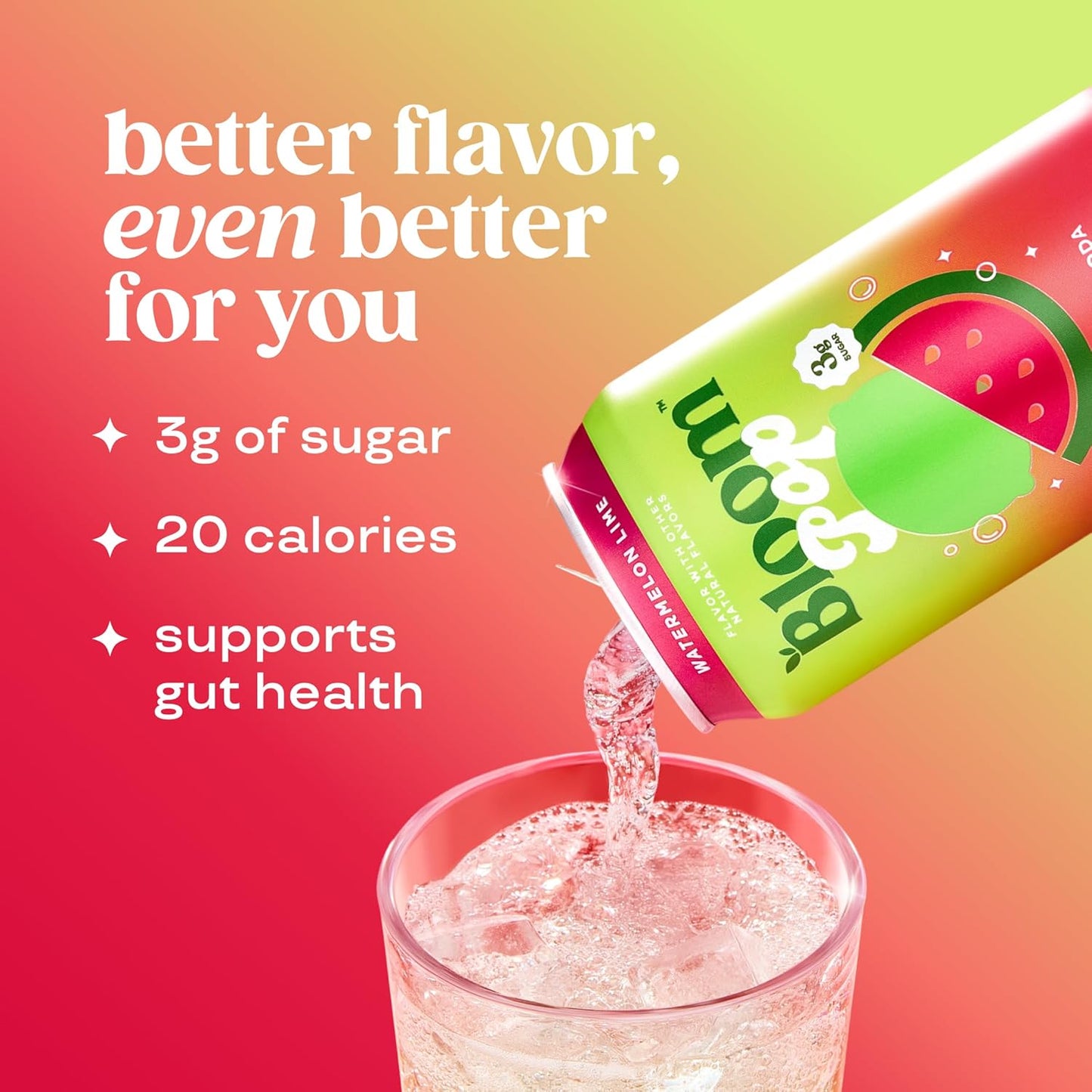 Bloom Pop Prebiotic Soda – Watermelon Lime, 12oz Cans (12 Pack) | Low-Calorie, Caffeine-Free Soft Drink Alternative for Gut & Digestive Health