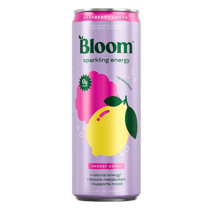 Bloom Nutrition Sparkling Energy Drink – Raspberry Lemon, 12oz (12 Pack)