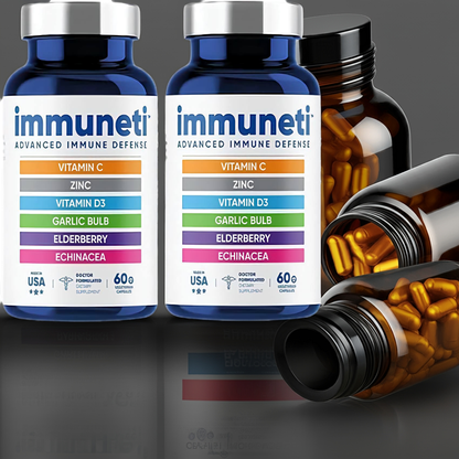 Immuneti - 6-in-1 Immune Support: Vit C, D3, Zinc, Elderberry, Garlic, Echinacea - 2 Pack