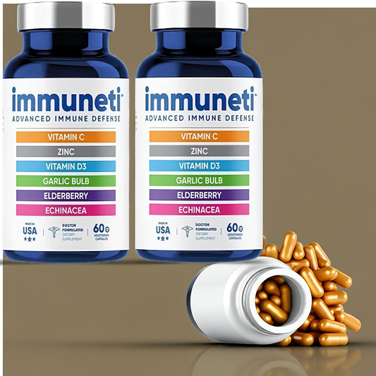 Immuneti - 6-in-1 Immune Support: Vit C, D3, Zinc, Elderberry, Garlic, Echinacea - 2 Pack