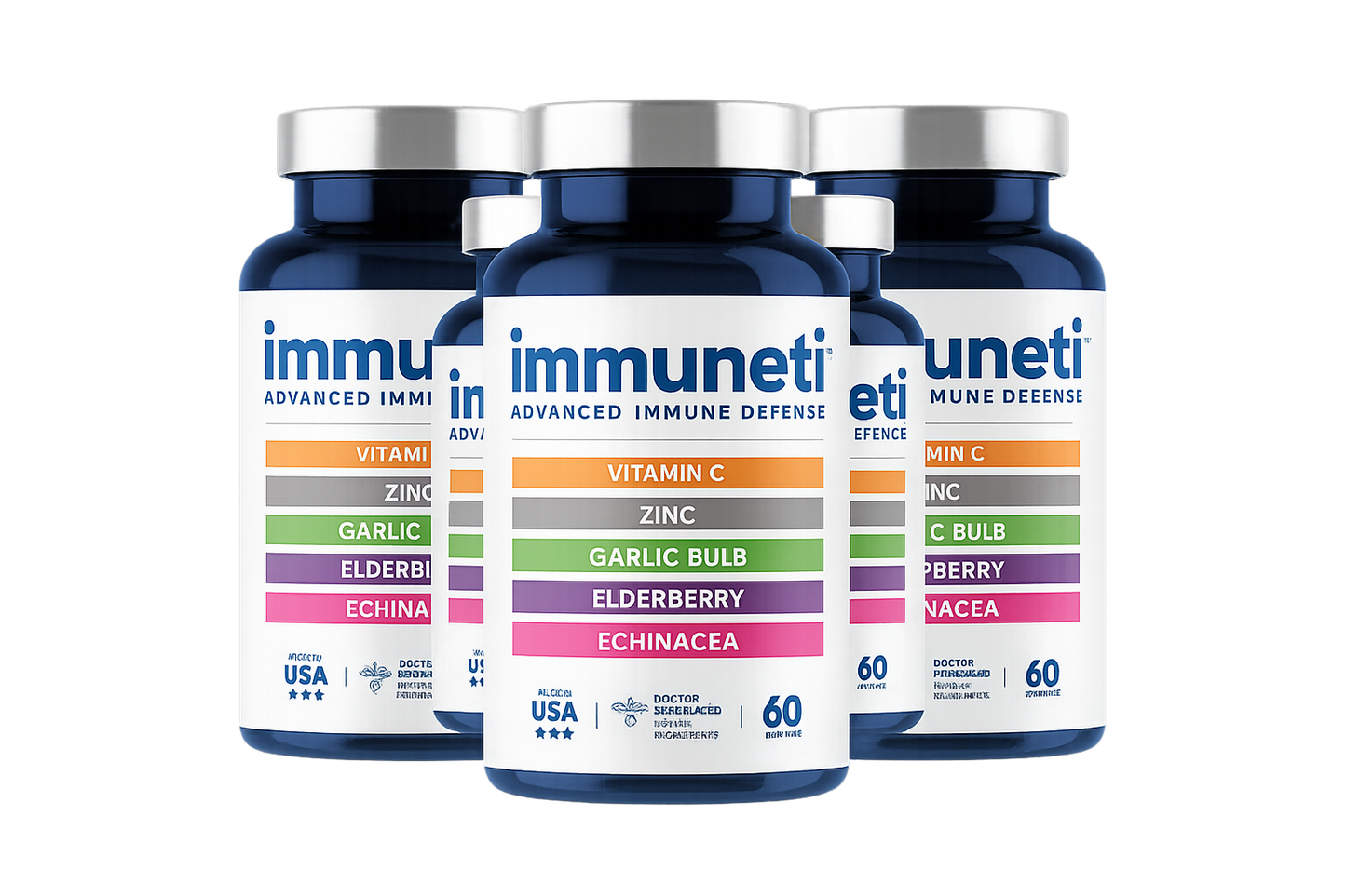 Immuneti 5-in-1 Immune Support | Vitamin C, Zinc, Elderberry, Garlic & Echinacea | 5 Pack Immune Defense Supplement