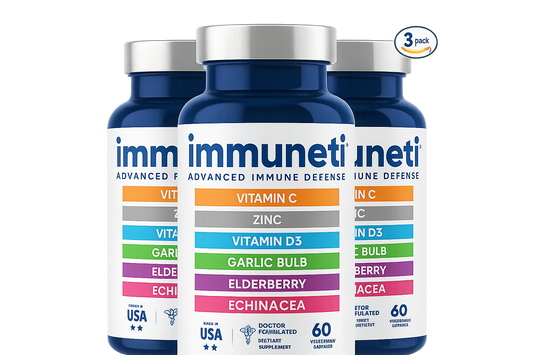 Immuneti - 6-in-1 Immune Support: Vit C, D3, Zinc, Elderberry, Garlic, Echinacea - 3 Pack
