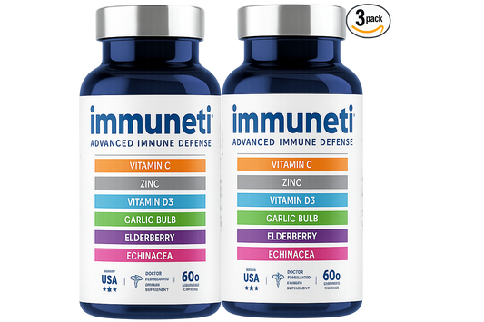 Immuneti - 6-in-1 Immune Support: Vit C, D3, Zinc, Elderberry, Garlic, Echinacea - 2 Pack