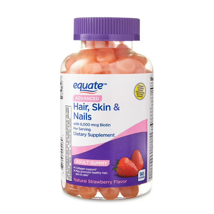 Equate Advanced Hair, Skin & Nails Gummies, 90 Count, Comparable to Nature’s Bounty® Advanced Hair, Skin & Nails