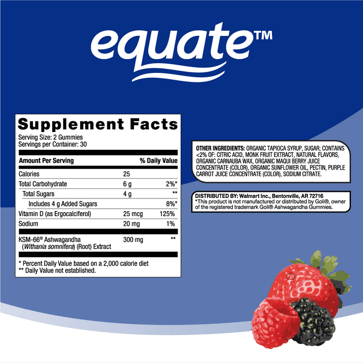 Equate Non-GMO Ashwagandha Dietary Supplement Gummies, 60 Ct