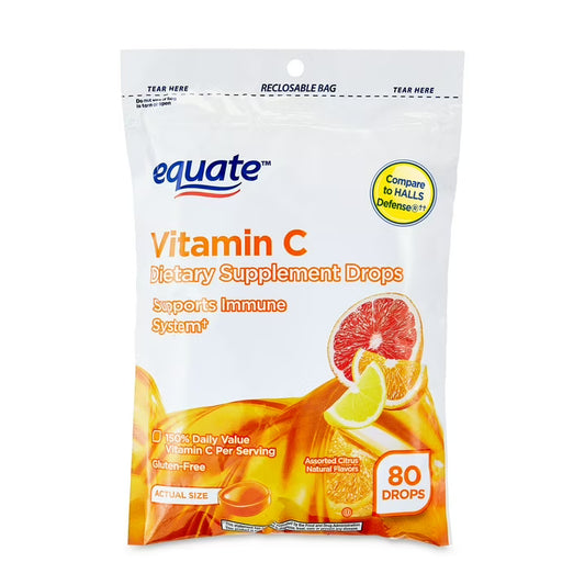 Equate Vitamin C Immune Support Drops, Citrus Assorted Flavors, 80 Counts, Comparable to HALLS Defense