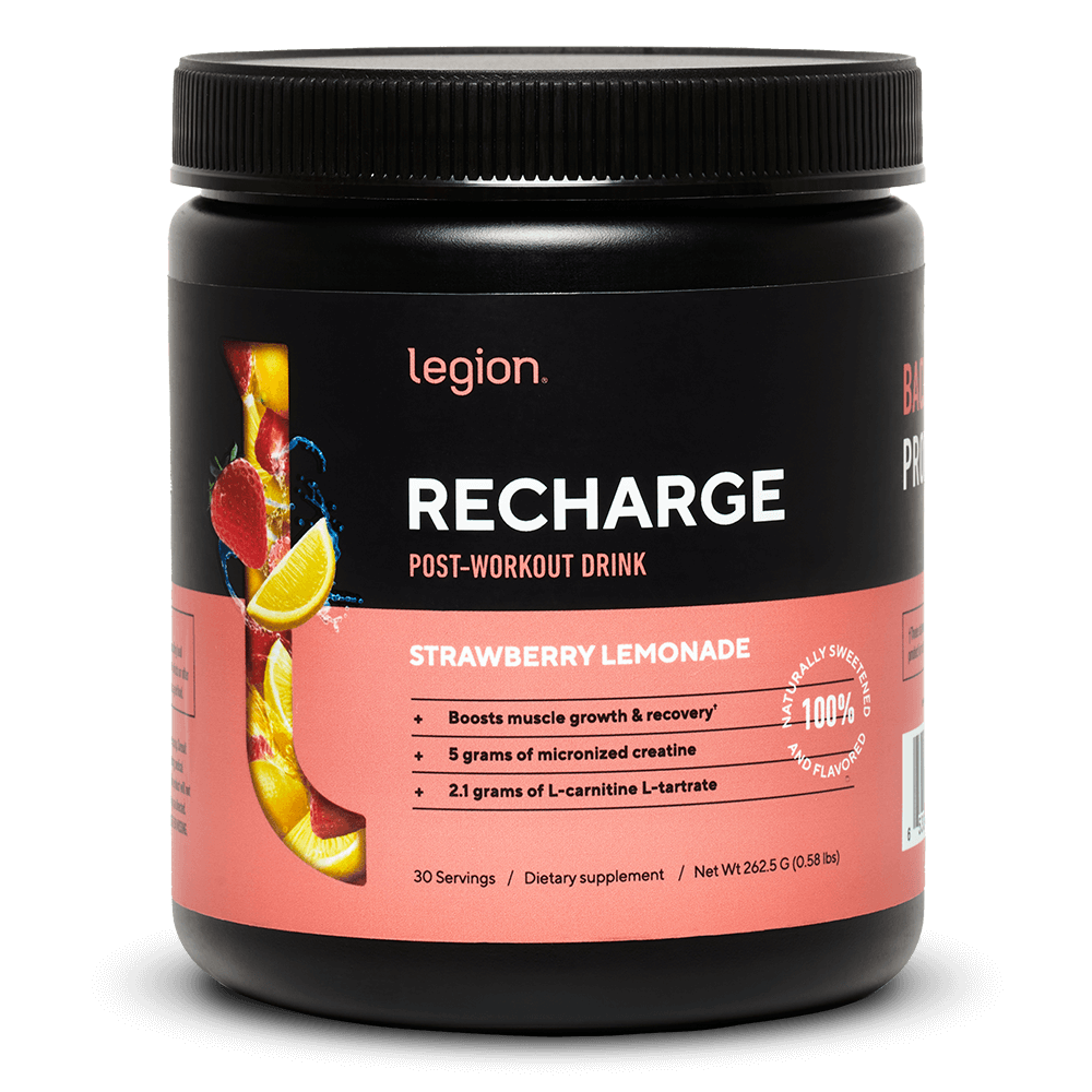 LEGION RECHARGE Post-Workout Supplement – Strawberry Lemonade Flavor | Includes Creatine for Muscle Recovery, Strength & Endurance