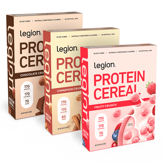 Legion Protein Cereal Variety Pack – High-Protein, Low-Sugar Breakfast Cereal (3-Pack)