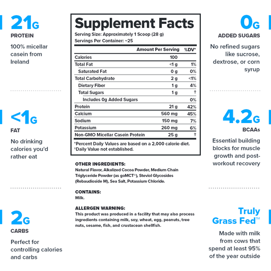 Legion Casein+ Micellar Casein Protein Powder – Dutch Chocolate Flavor | 25 Servings
