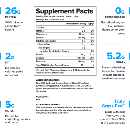 Legion Casein+ Micellar Casein Protein Powder – Strawberry Flavor | 25 Servings