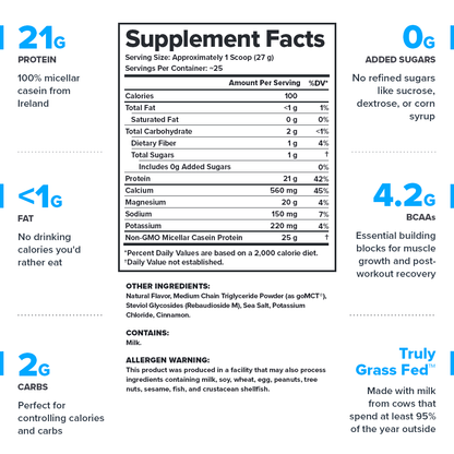 Legion Casein+ Micellar Casein Protein Powder – Cinnamon Cereal Flavor | 25 Servings