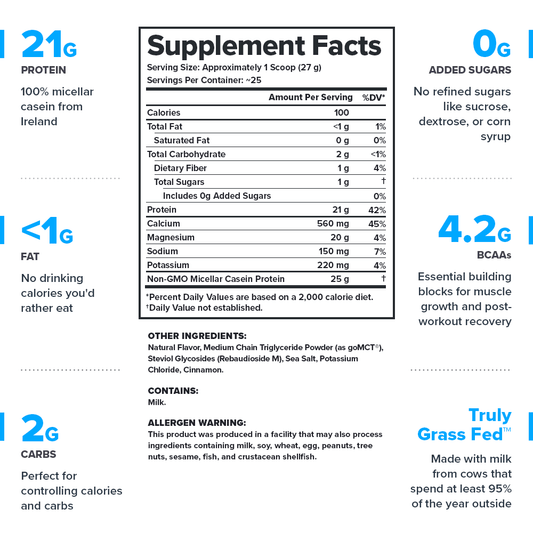Legion Casein+ Micellar Casein Protein Powder – Cinnamon Cereal Flavor | 25 Servings