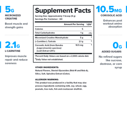 LEGION RECHARGE Post-Workout Supplement – Blue Raspberry Flavor | 60 Servings | Includes Creatine for Muscle Recovery & Strength