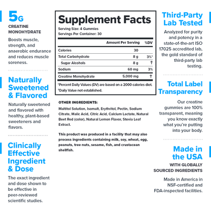 Creatine Monohydrate Gummies by Legion – Boost Strength & Recovery | 30 Servings