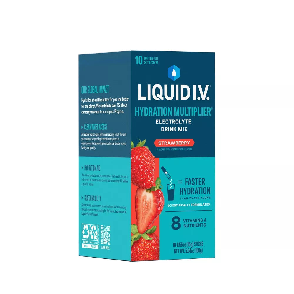 Liquid I.V. Hydration Multiplier – Strawberry Electrolyte Drink Mix Powder, 16-Serving Pack