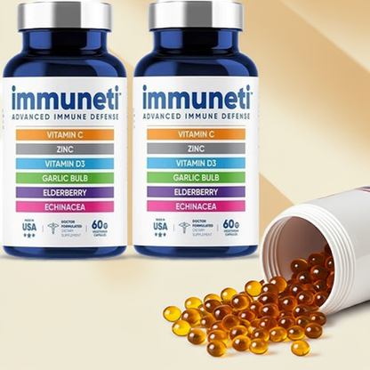 Immuneti - 6-in-1 Immune Support: Vit C, D3, Zinc, Elderberry, Garlic, Echinacea - 2 Pack