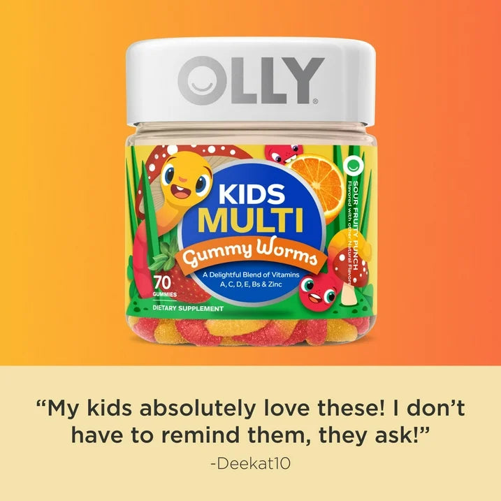 OLLY Kids Multivitamin Gummy Worms, 70 Count | Daily Vitamins for Kids with A, C, D & Zinc