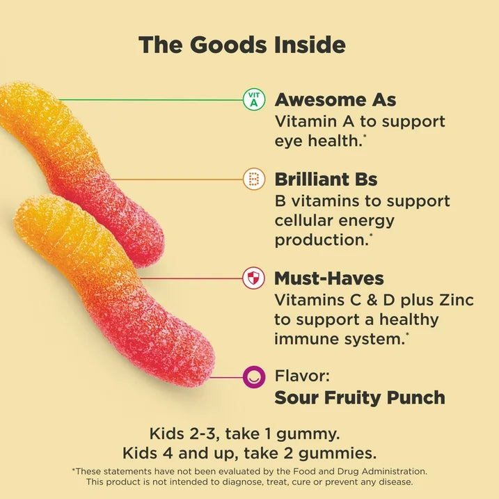 OLLY Kids Multivitamin Gummy Worms, 70 Count | Daily Vitamins for Kids with A, C, D & Zinc