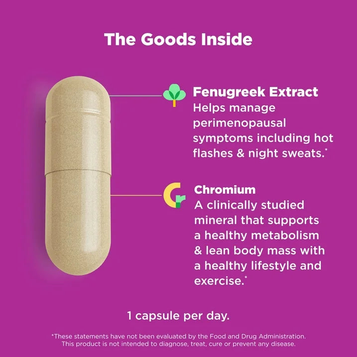 OLLY Balanced Perimeno Capsules, 30 Count | Fenugreek Extract & Chromium Supplement for Perimenopause Support