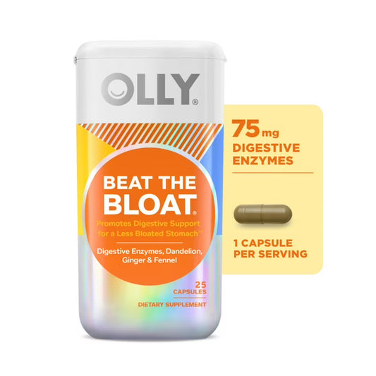 OLLY Beat the Bloat Capsules, 25 Count | Digestive Enzyme Support with Dandelion & Ginger