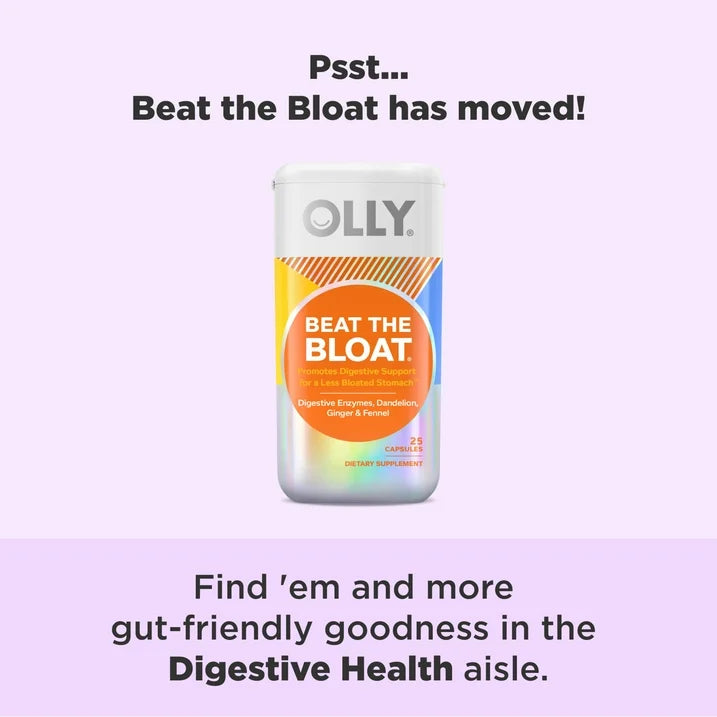 OLLY Beat the Bloat Capsules, 25 Count | Digestive Enzyme Support with Dandelion & Ginger