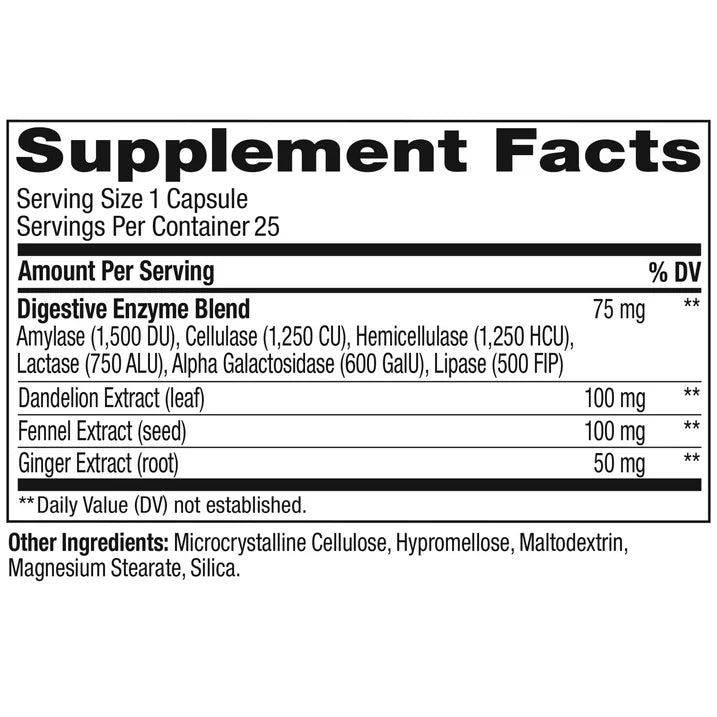 OLLY Beat the Bloat Capsules, 25 Count | Digestive Enzyme Support with Dandelion & Ginger