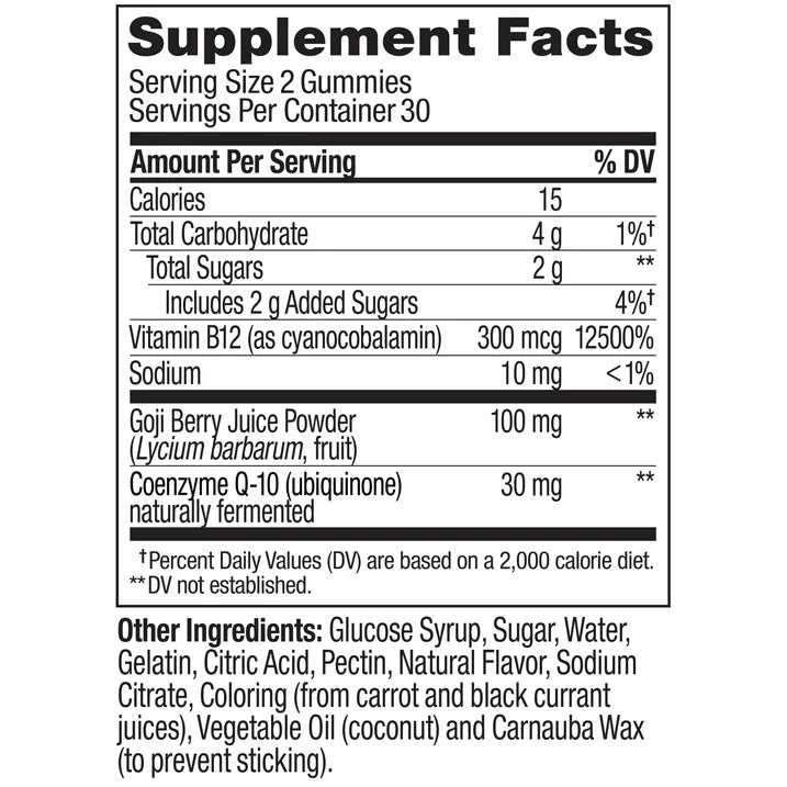 OLLY Daily Energy Gummies, 60 Count | Vitamin B12, CoQ10 & Goji Berry for Natural Energy Support | Tropical Passion Flavor