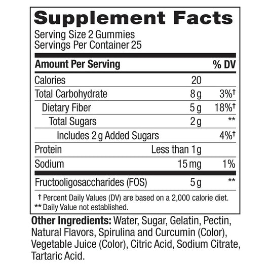 OLLY Fiber Gummy Rings, 50 Count | 5g Prebiotic Fiber with FOS for Digestive Support | Strawberry Watermelon Flavor