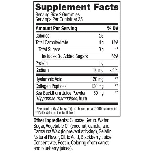 OLLY Glowing Skin Gummies, 50 Count | Hyaluronic Acid, Collagen Peptides & Sea Buckthorn for Hydrated, Healthy-Looking Skin | Plump Berry Flavor