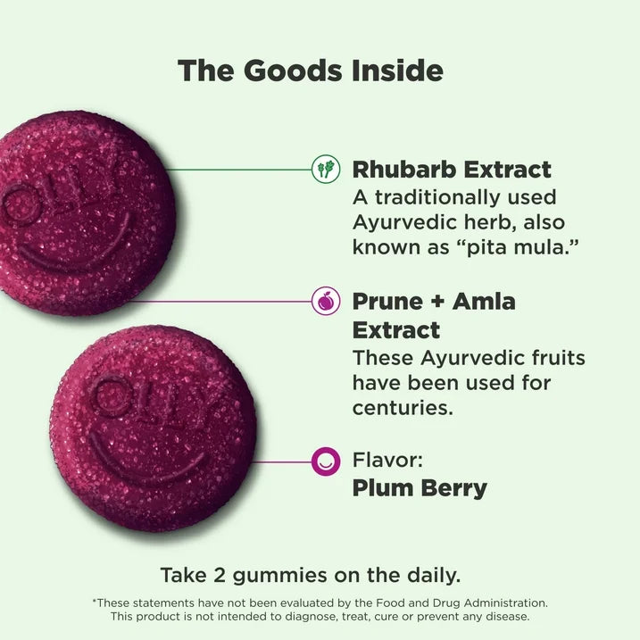 OLLY Keep It Moving Gummies, 30 Count | Constipation Support with Rhubarb, Prune & Amla Extract | Plum Berry Flavor