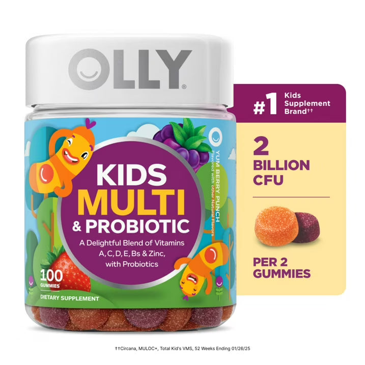 OLLY Kids Multivitamin + Probiotic Gummies, 100 Count | Daily Immune & Digestive Support for Children with Vitamins A, C, D, E, B, and Zinc