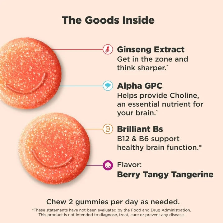 OLLY Laser Focus Gummies, 36 Count | Ginseng Extract & Alpha GPC Supplement for Focus and Cognitive Support