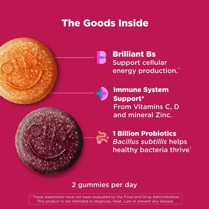 OLLY Adult Daily Multi + Probiotic Gummies, 70 Count | Daily Multivitamin with Probiotics for Digestive & Immune Support