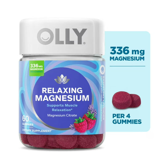 OLLY Relaxing Magnesium Gummies, 60 Count | Magnesium Citrate Supplement for Muscle Relaxation & Calm Support | Raspberry Flavor