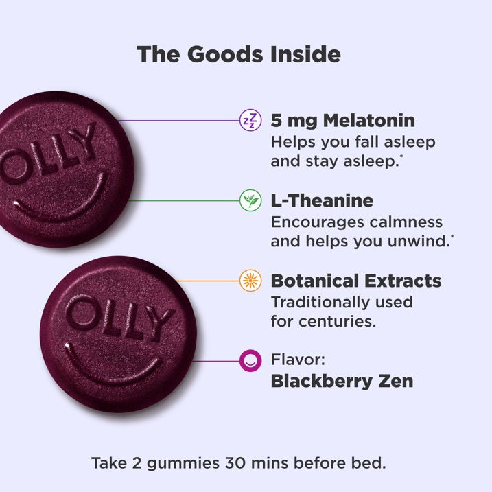 OLLY Extra Strength Sleep Gummies, 50 Count | 5 mg Melatonin for Enhanced Sleep Support | Blackberry Zen Flavor