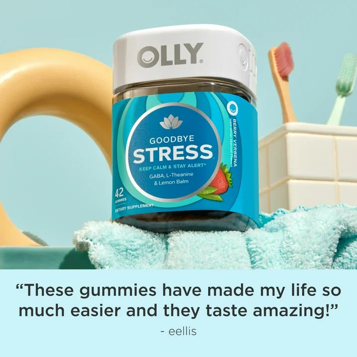 OLLY Goodbye Stress Gummies – 42 Count | Stress Support Formula with GABA, L-Theanine, Lemon Balm & Chamomile | Berry Flavor