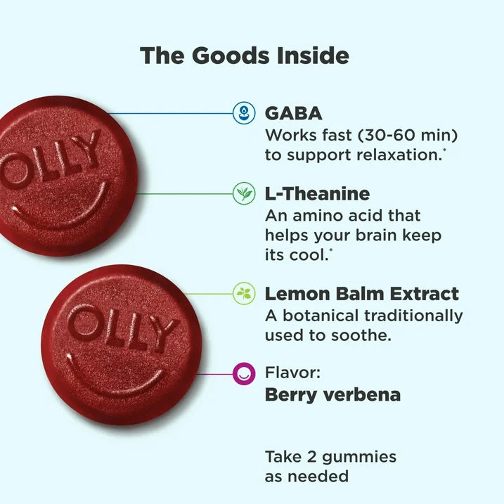OLLY Goodbye Stress Gummies – 42 Count | Stress Support Formula with GABA, L-Theanine, Lemon Balm & Chamomile | Berry Flavor