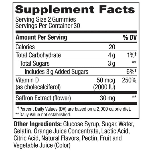 OLLY Hello Happy Gummy Worms, 60 Count | Saffron Extract & Vitamin D Supplement | Tropical Zing Flavor