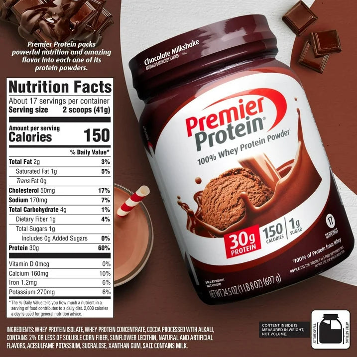 Premier Protein Chocolate Milkshake Whey Protein – 30 g Protein, 24.5 oz