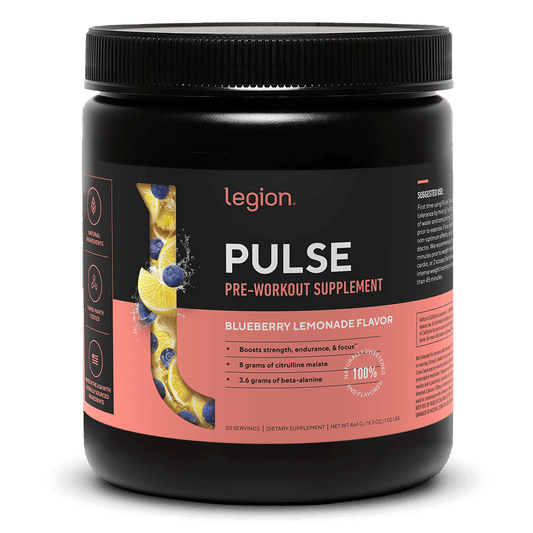 LEGION PULSE Pre-Workout Supplement – Blueberry Lemonade Flavor | Caffeine-Free, Stim-Free Formula for Clean Energy, Focus & Endurance