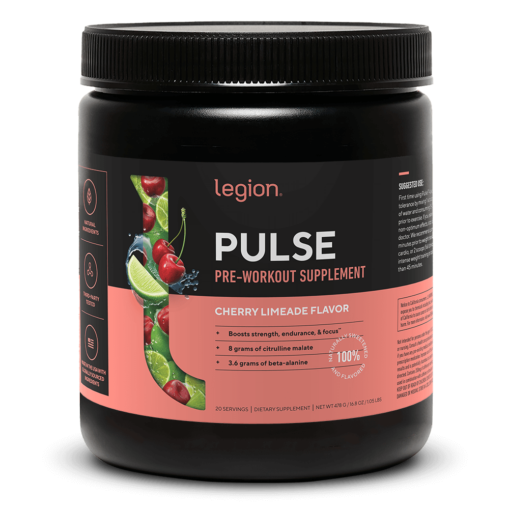 LEGION PULSE Pre Workout Drink – Cherry Limeade Flavor | Caffeine Free, Stim Free Formula for Clean Energy, Focus & Endurance