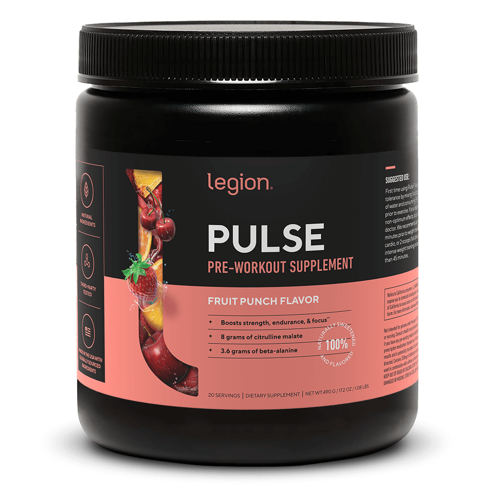 LEGION PULSE Pre Workout Drink – Fruit Punch Flavor | Caffeine-Free, Stim-Free Formula for Clean Energy, Focus & Endurance