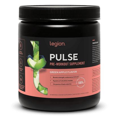 LEGION PULSE Pre Workout Drink – Green Apple Flavor | Caffeine Free, Stim Free Formula for Clean Energy, Focus & Endurance