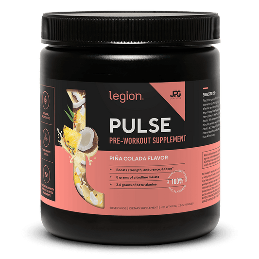 LEGION PULSE Pre-Workout Supplement – Pina Colada Flavor | Caffeine-Free, Stim-Free Formula for Clean Energy, Focus & Endurance