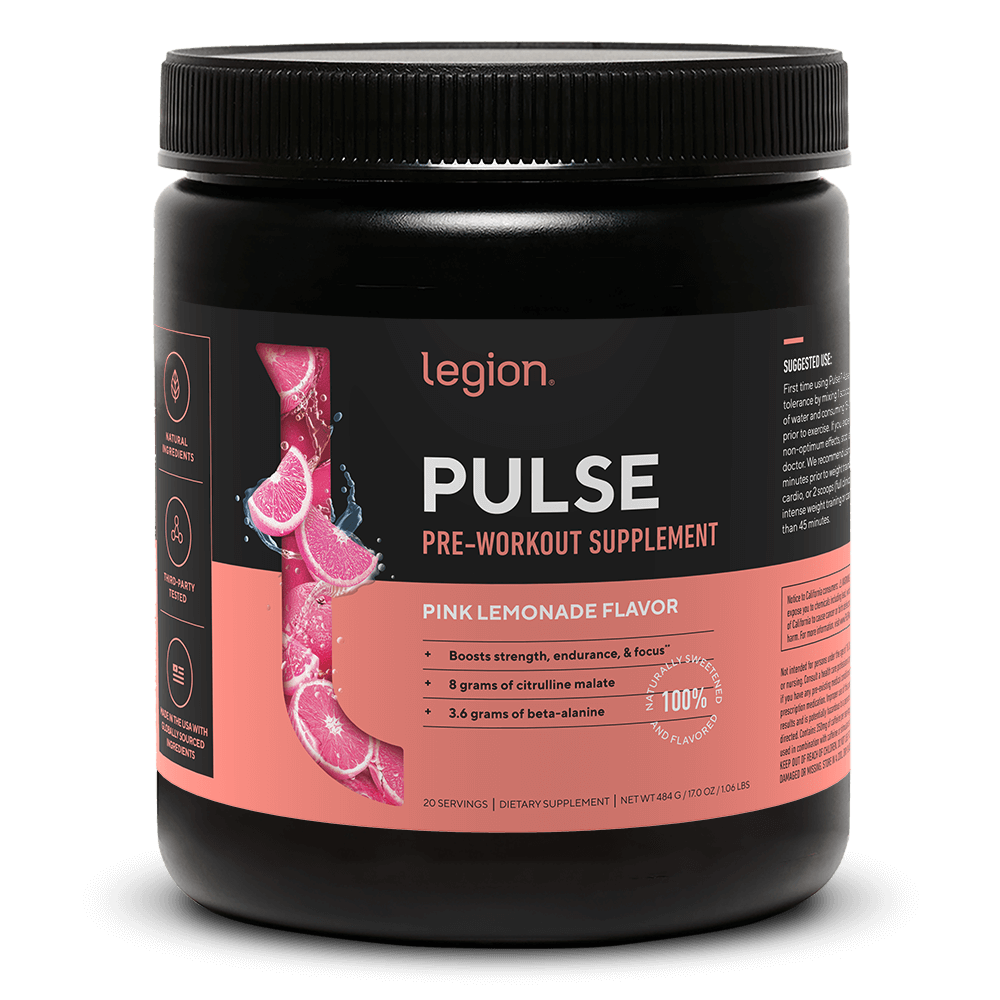 LEGION PULSE Pre Workout Drink – Pink Lemonade Flavor | Caffeine Free, Stim Free Formula for Clean Energy, Focus & Endurance