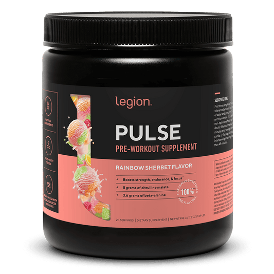 LEGION PULSE Pre-Workout Supplement – Rainbow Sherbet Flavor | Caffeine-Free, Stim-Free Formula for Clean Energy, Focus & Endurance
