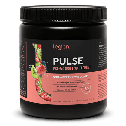 LEGION PULSE Pre Workout Drink – Strawberry-Kiwi Flavor | Clean Energy, Focus & Endurance Boost | Caffeine Free & Stim Free