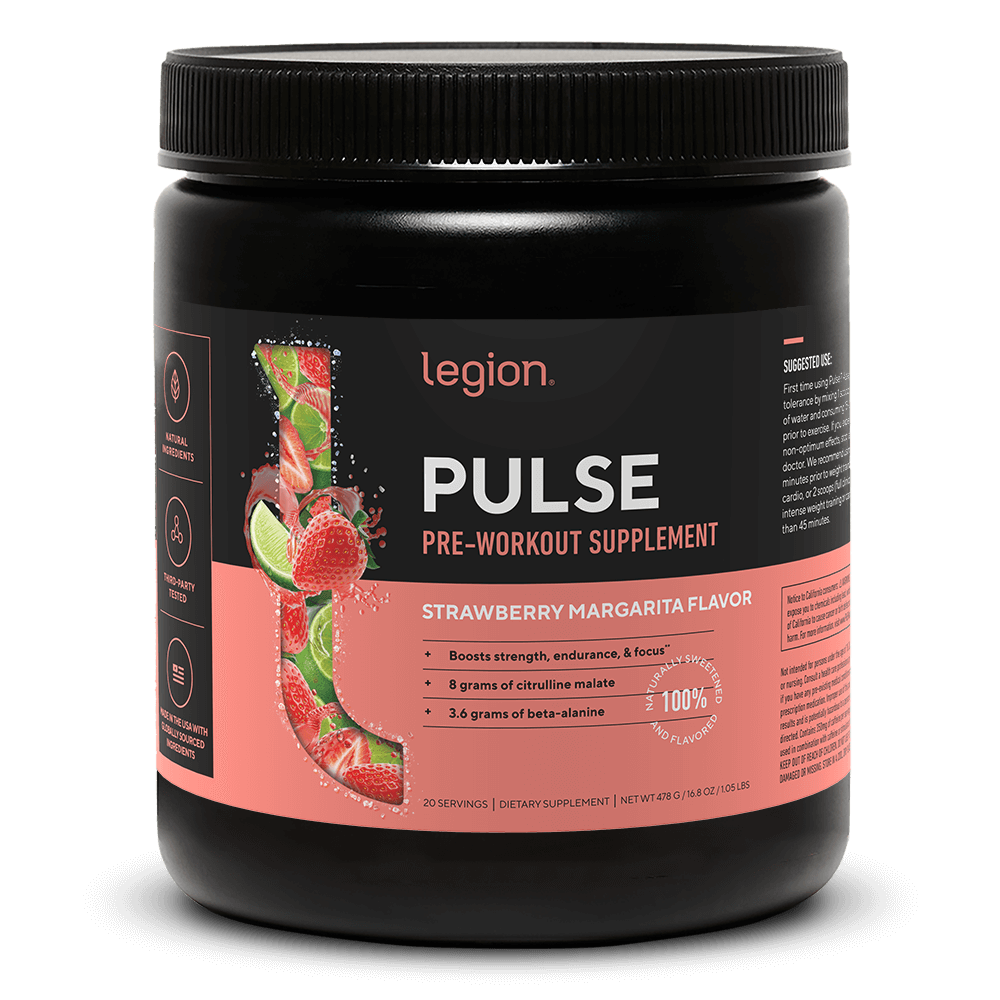 LEGION PULSE Pre Workout Drink – Strawberry Margarita Flavor | Caffeine Free, Stim Free Formula for Clean Energy, Focus & Endurance
