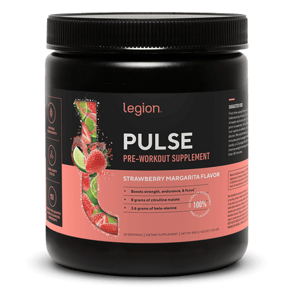 LEGION PULSE Pre Workout Drink – Strawberry Margarita Flavor | Caffeine Free, Stim Free Formula for Clean Energy, Focus & Endurance