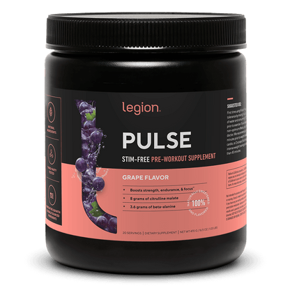 LEGION PULSE Stim Free Pre Workout Drink – Grape Flavor | Caffeine Free Pre Workout Supplement for Clean Energy, Endurance & Focus